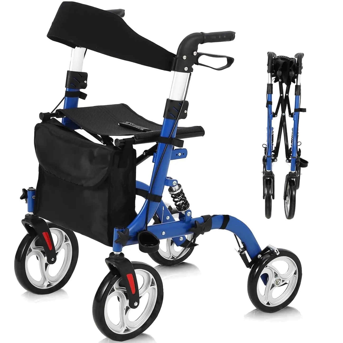 All Terrain Walkers for Seniors, Rollator Walker with Seat Foldable Aluminum Walkers with Backrest, Adjustable Height for Adults