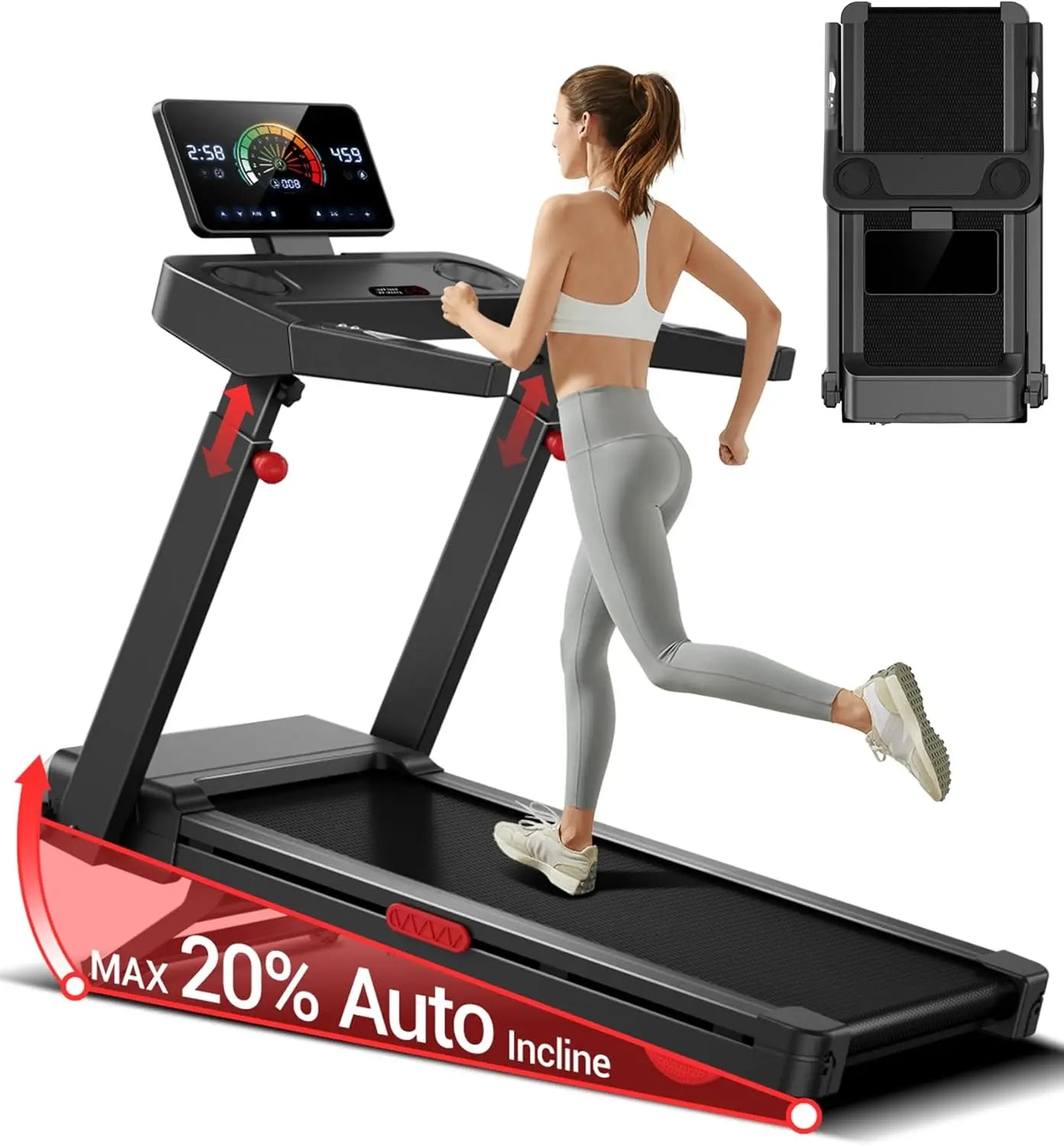 Fitness Treadmill with 20% Auto Incline, 42.5"×16.2" Extra-Wide Running Area, 400LB Capacity, 3.5HP Quiet Brushless, Customized