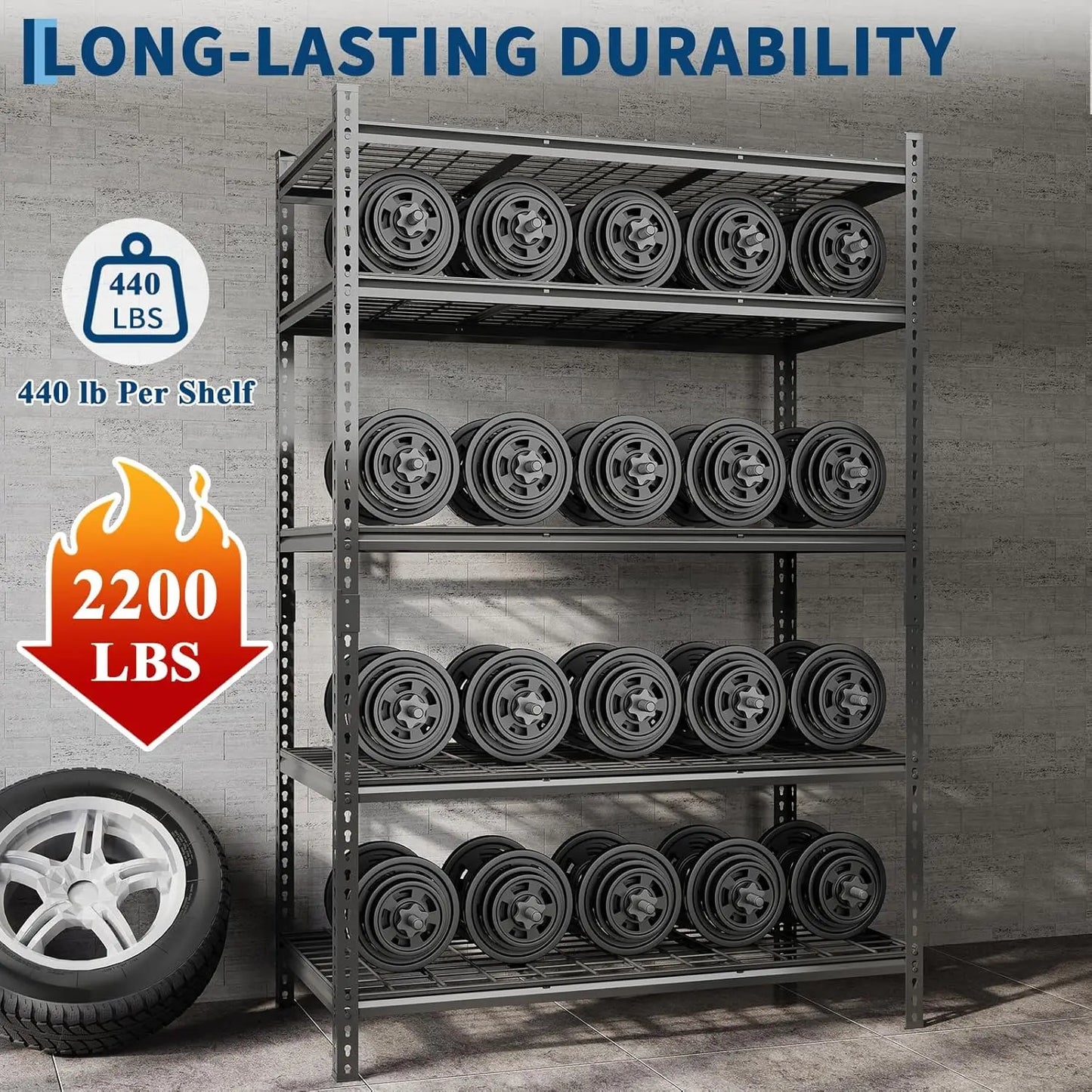 Metal Storage Shelving Unit, 5-Tier Adjustable Storage Rack Heavy Duty Garage Shelves, 2000 lbs for Kitchen Bathroom Warehouse