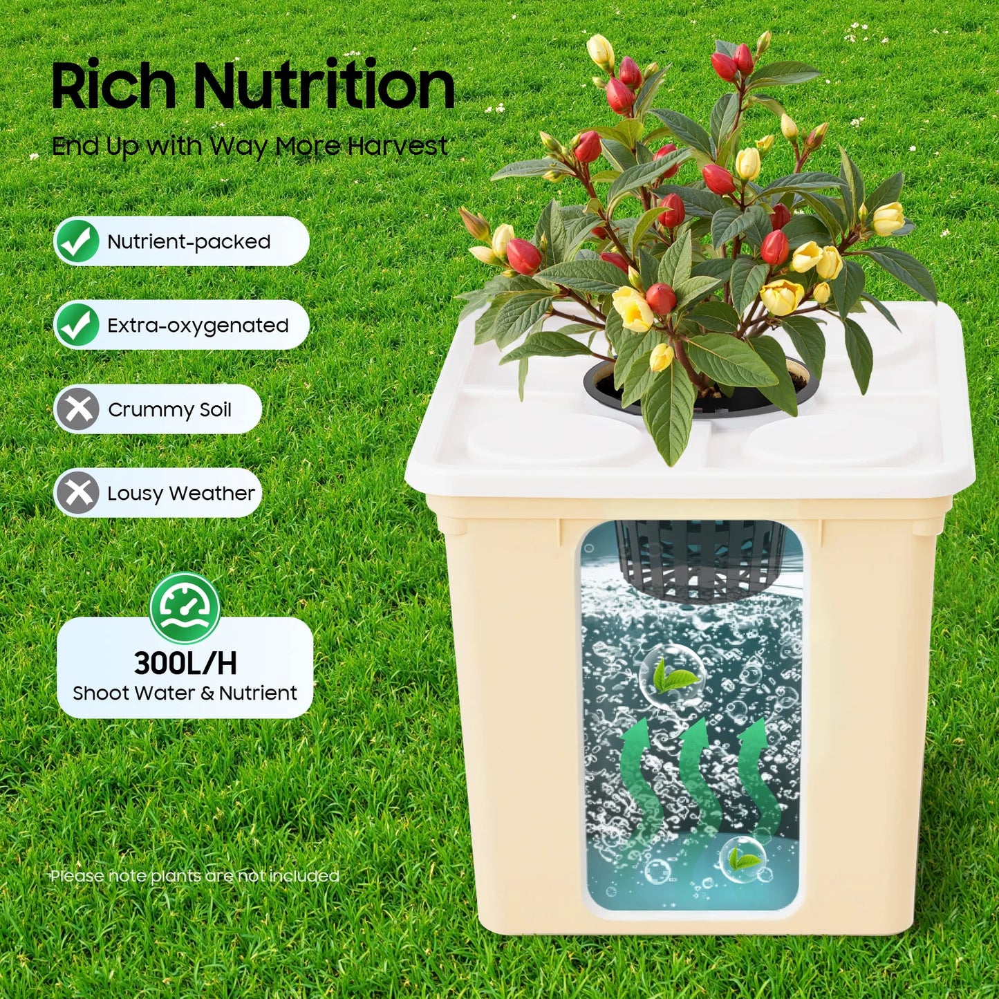 Bymaocar 110V Hydroponic Growing System Kit With 5-Bucket Drip Irrigation