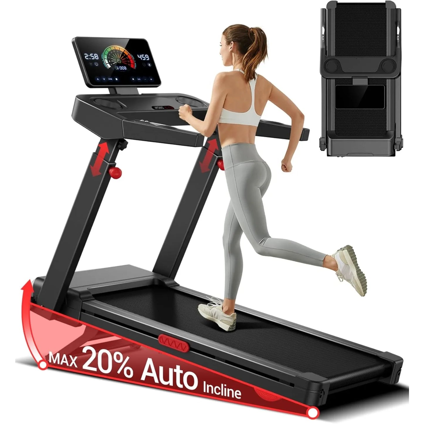 Fitness Treadmill with 20% Auto Incline, 42.5"×16.2" Extra-Wide Running Area, 400LB Capacity, 3.5HP Quiet Brushless, Customized