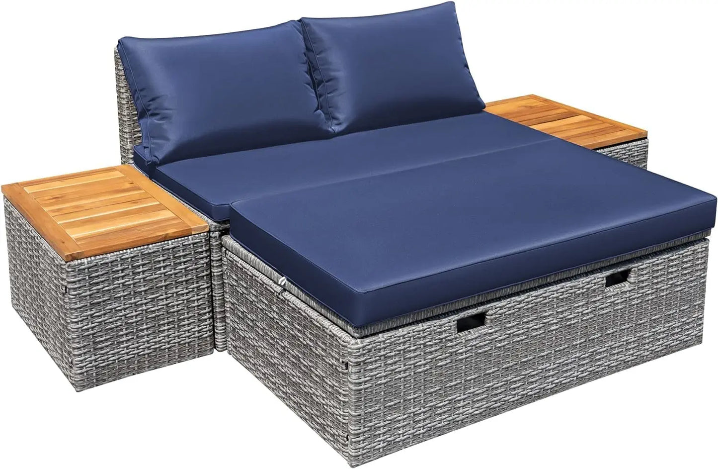 Guangbai Patio Day Bed Set Outdoor Rattan Lounge With Tables