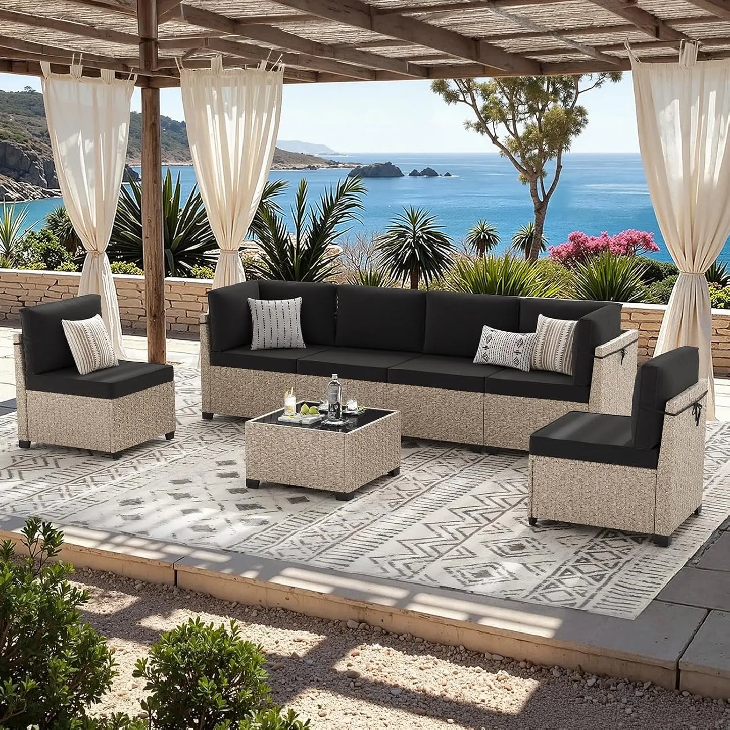 All Weather Outdoor Patio Furniture Set With Wicker Sectional