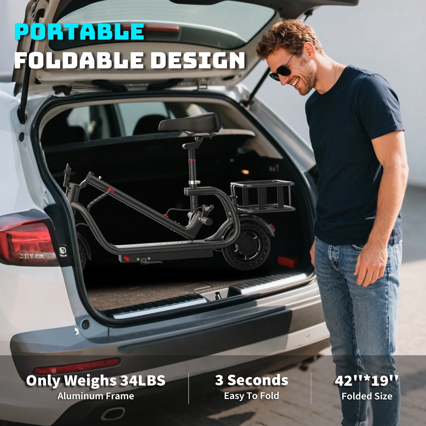Aovopro 8.5 Inch Foldable Electric Scooter With Seat And Basket
