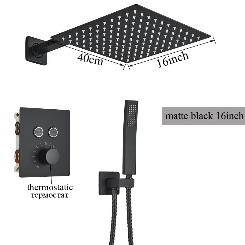 2/3 Way Black In Wall System Faucet For Bathe Bathroom Mixer Tap Rainfall 8/10/12/16inch Concealed Shower Faucet System Tap