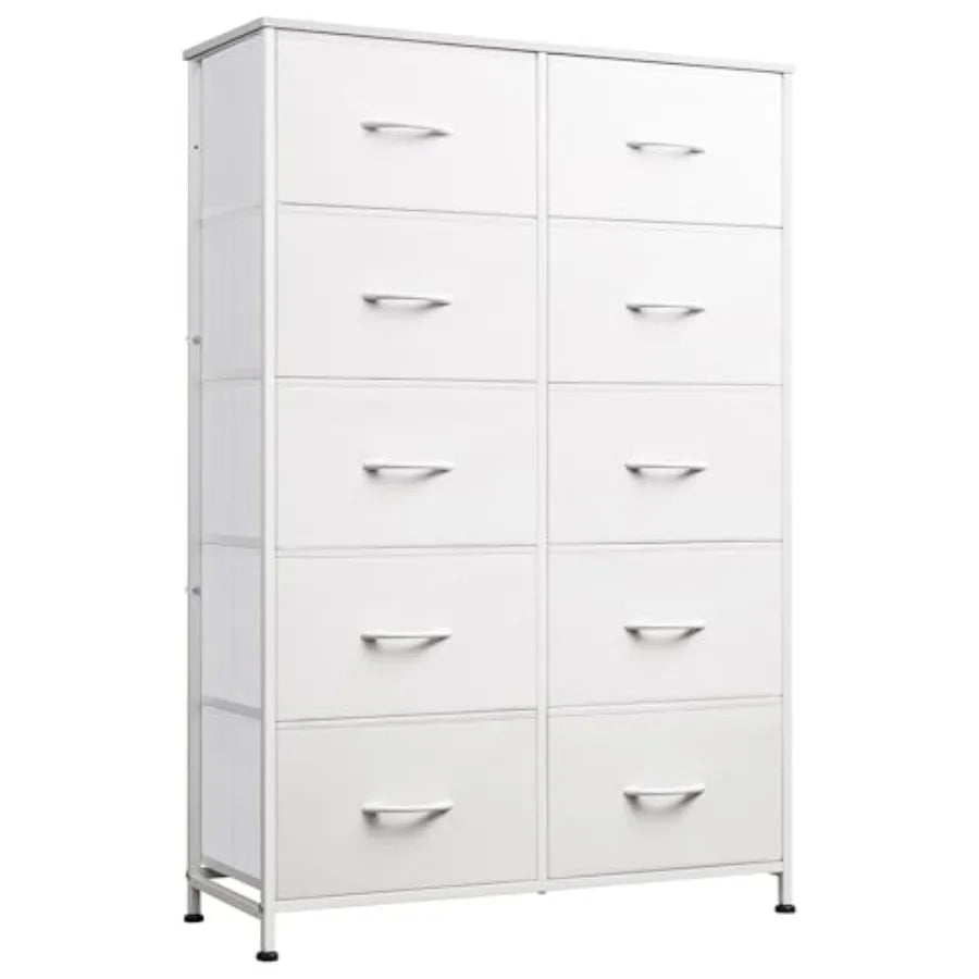 Tall Dresser for Bedroom with 10 Drawers, Fabric Dresser for Closet, Storage Tower with Cabinet, Metal Frame