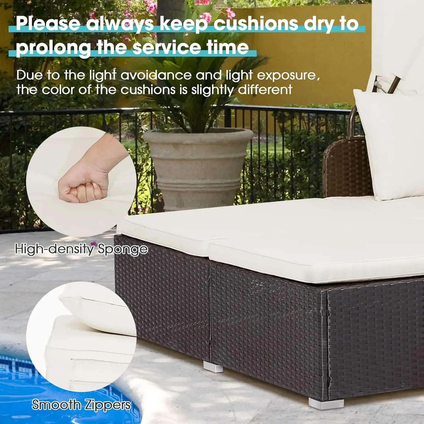 Guangbai Outdoor Daybed With Retractable Canopy Patio Furniture