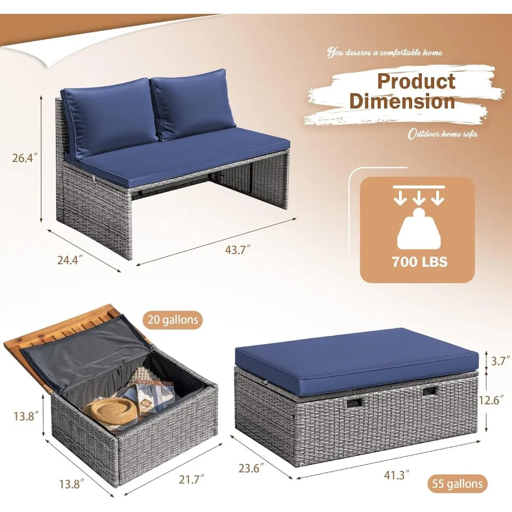 Guangbai Patio Day Bed Set Outdoor Rattan Lounge With Tables
