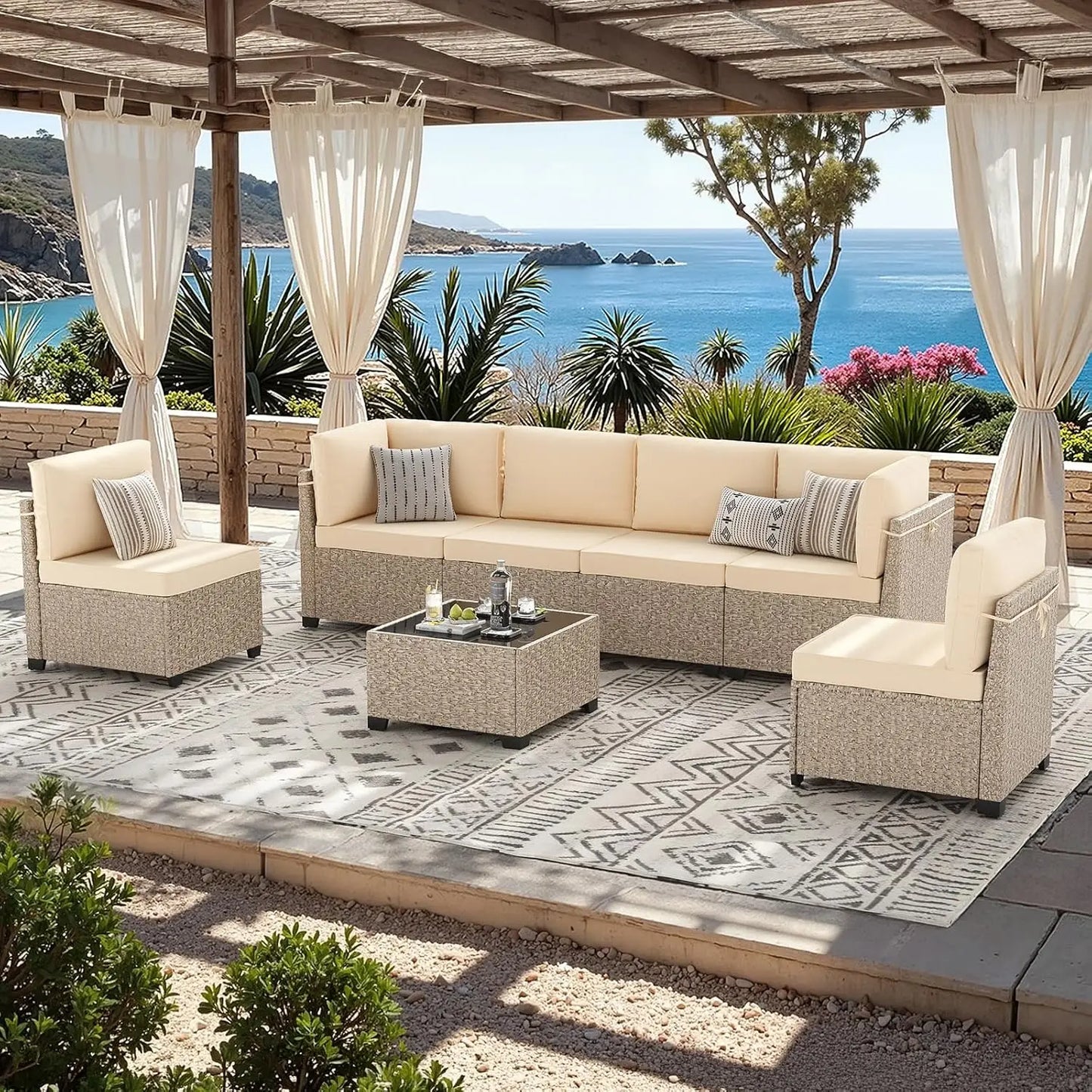 All Weather Outdoor Patio Furniture Set With Wicker Sectional