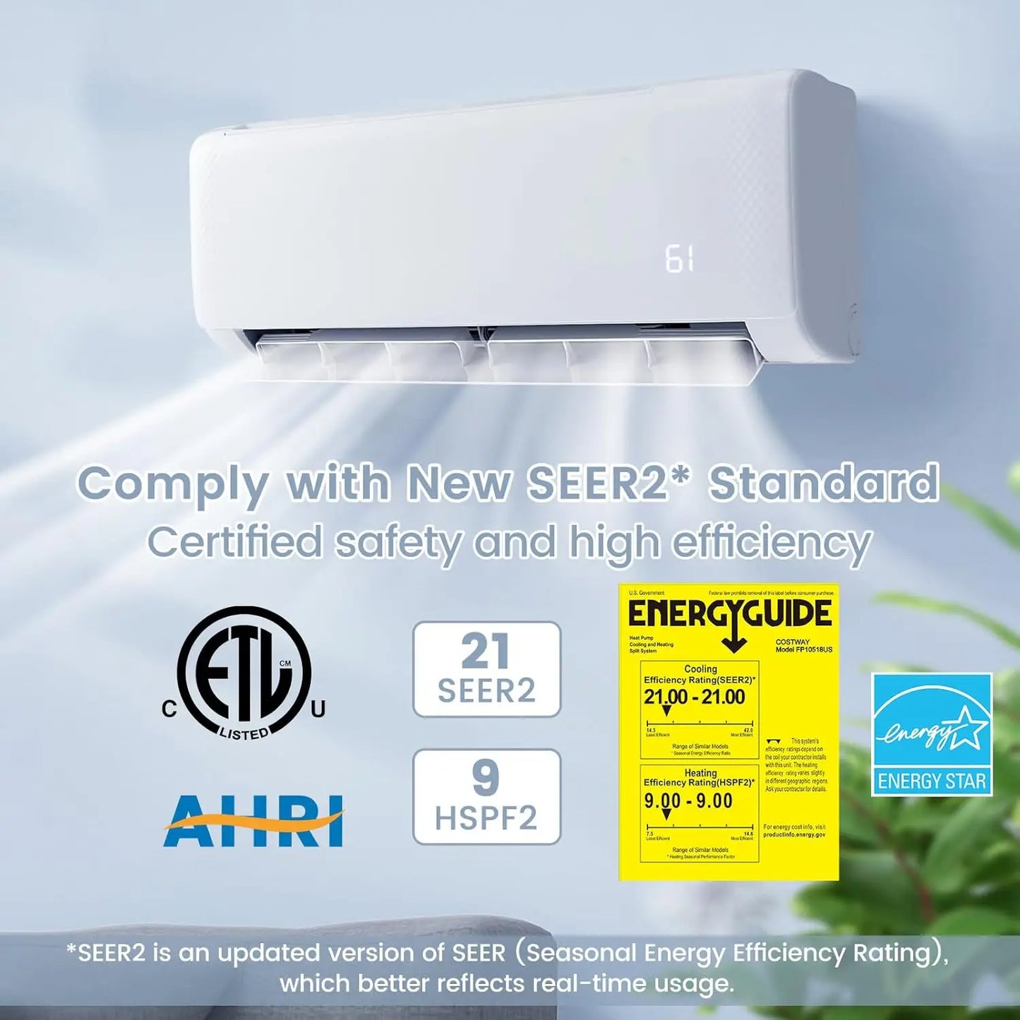 Mini Split Air Conditioner, 18000BTU 21SEER2 Mini Split AC/Heating System, Ductless Air Conditioner & Heater with, Customized