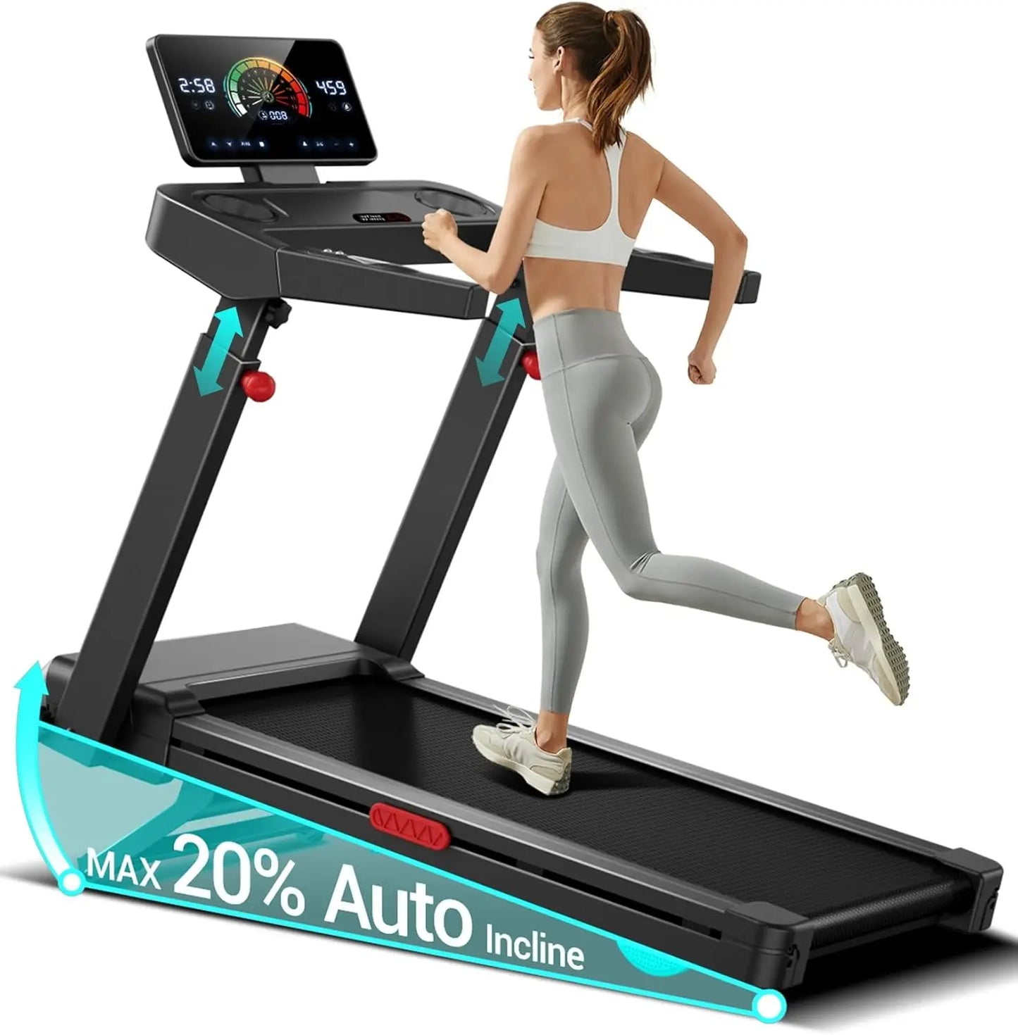Fitness Treadmill with 20% Auto Incline, 42.5"×16.2" Extra-Wide Running Area, 400LB Capacity, 3.5HP Quiet Brushless, Customized
