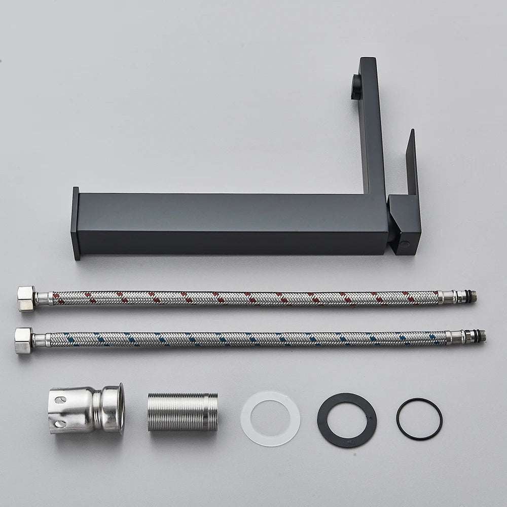 Matte Black Bathroom Basin Faucet Stainless Steel Cold Hot Mixer Deck Mounted Sink Mixer Tap Bathroom Crane Waterfall Tapware