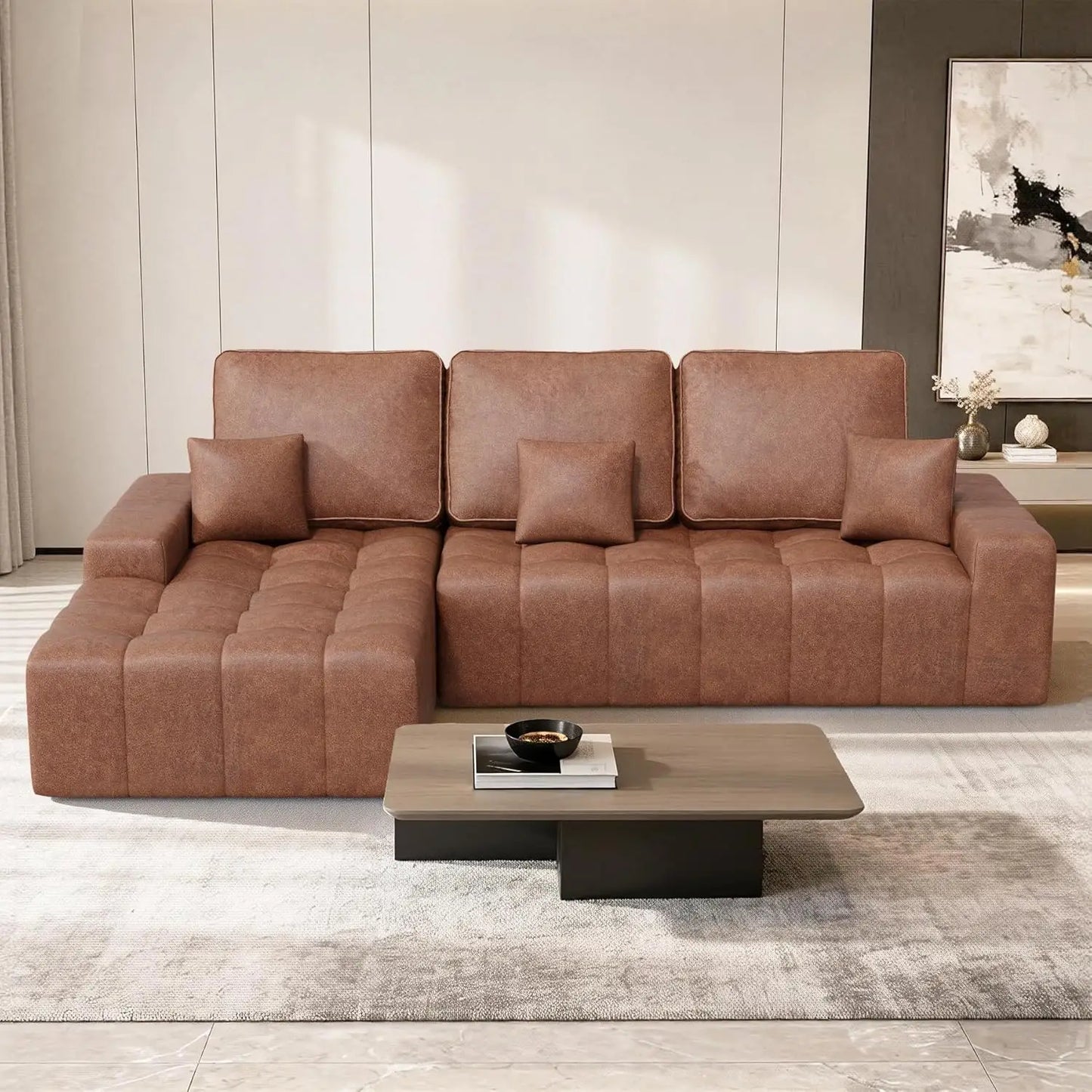 111‘’ Modular Sectional Cloud Couches with L Shaped Chaise, Upholstered Deep Seat Boneless Sofa for Living Room,, Customized