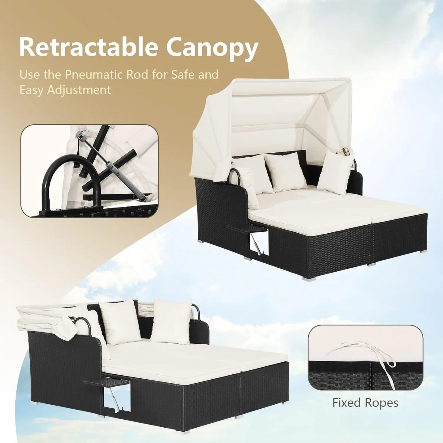 Guangbai Outdoor Daybed With Retractable Canopy Patio Furniture