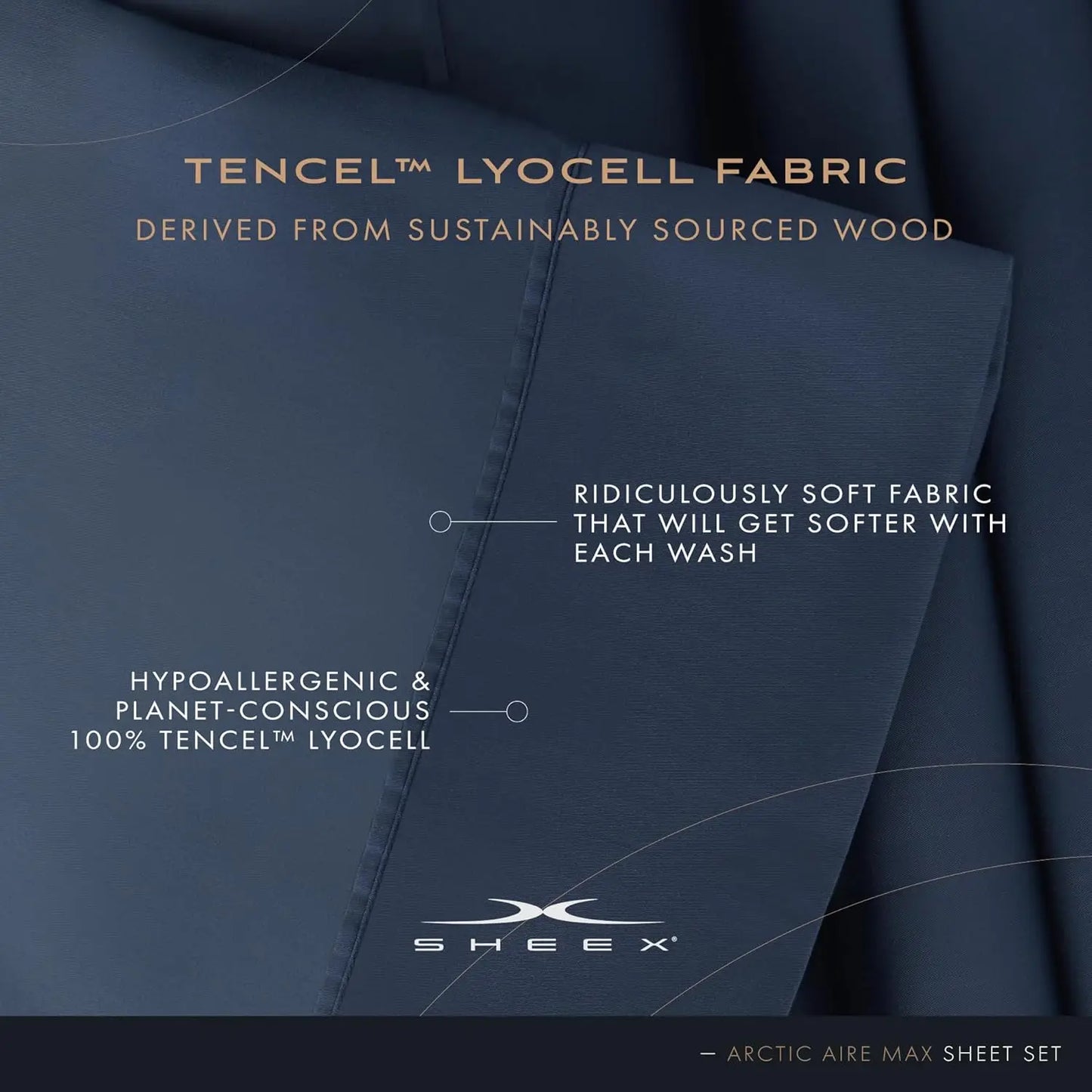 Arctic Aire MAX Sheet Set, Ultrasoft Cooling Sheets with 1 Flat Sheet, 1 Fitted Sheet, and 2 Pillow Cases, Queen, Denim