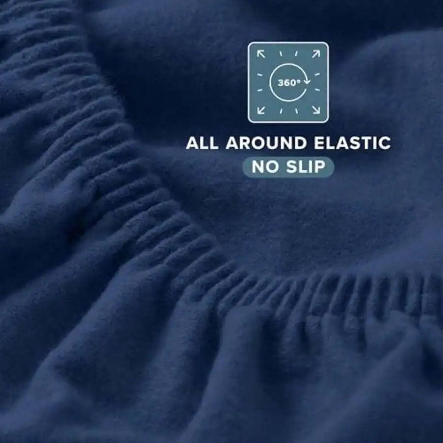 Flannel Fitted Sheet 100% Cotton Double Brushed Heavyweight Deep Pocket Queen Dark Blue