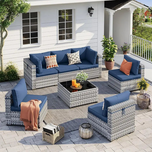 PE Wicker Outdoor Sectional Sofa Set With Tea Table
