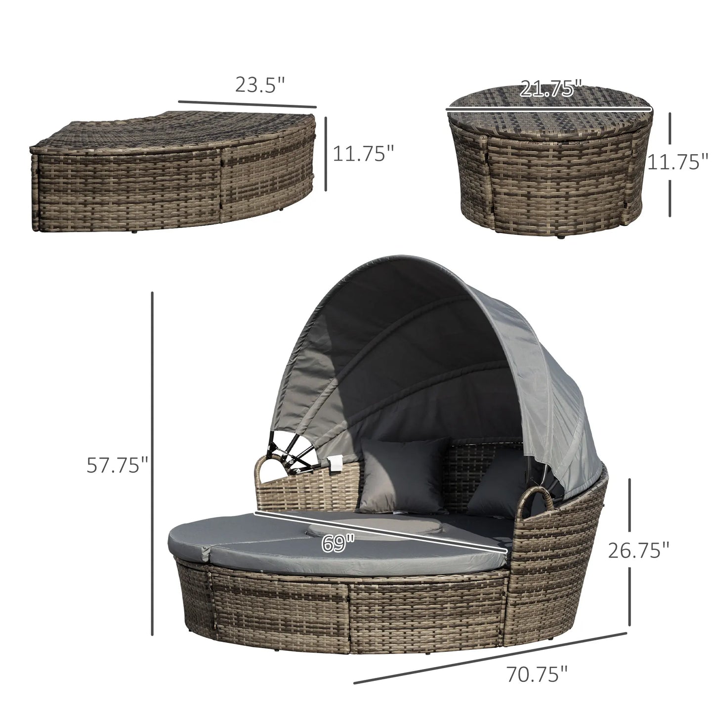 Outsunny Outdoor Convertible Daybed 4 Piece Patio Set