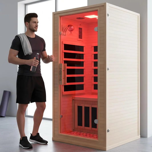Portable 1 Person Far Infrared Sauna for Home - Low EMF Carbon Fiber Heat with Bluetooth & Chromotherapy, Natural, Customized