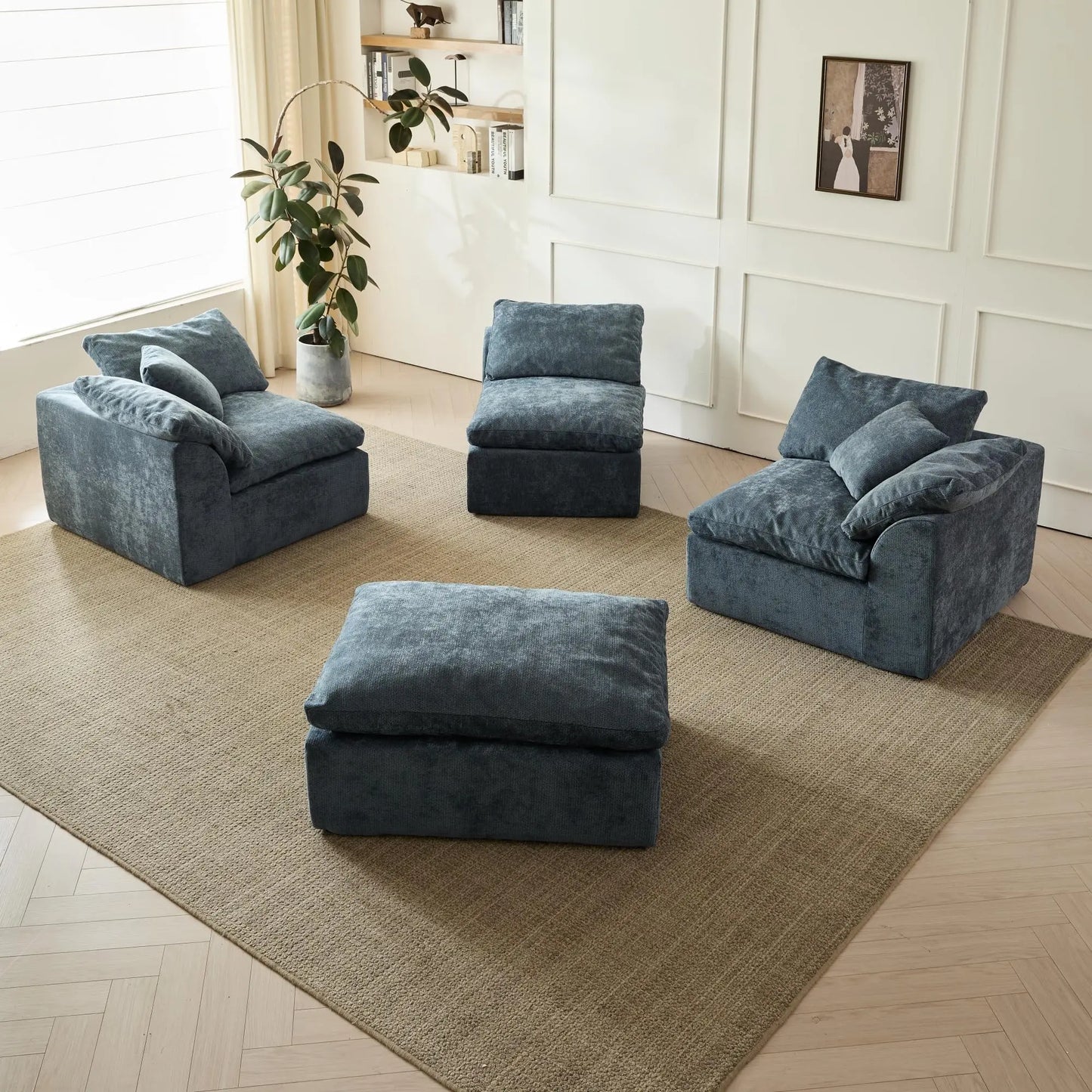 Yeflixvrau Modern Cloud L-Shaped Chenille Sectional Sofa With Ottoman