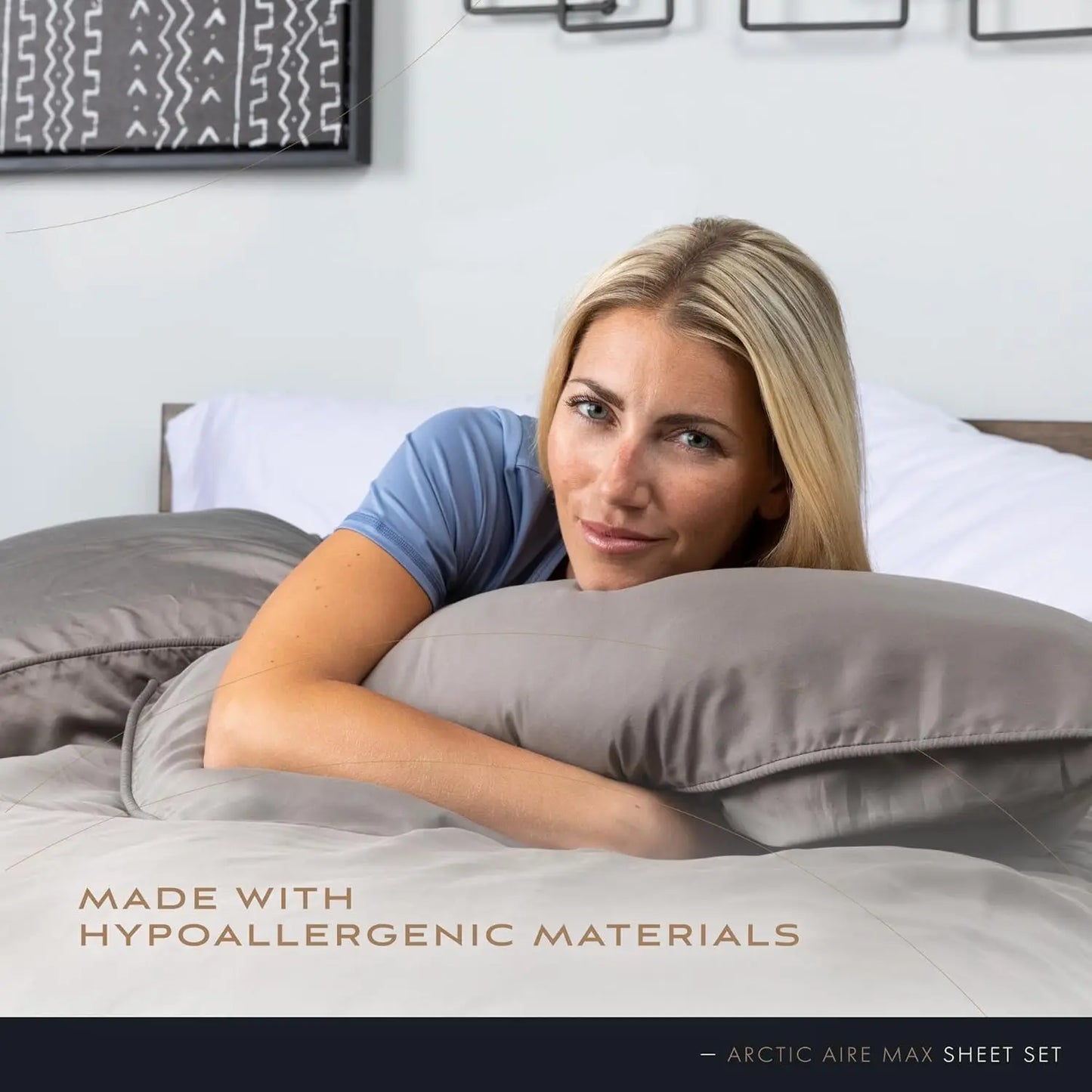 Arctic Aire MAX Sheet Set, Ultrasoft Cooling Sheets with 1 Flat Sheet, 1 Fitted Sheet, and 2 Pillow Cases, Queen, Denim