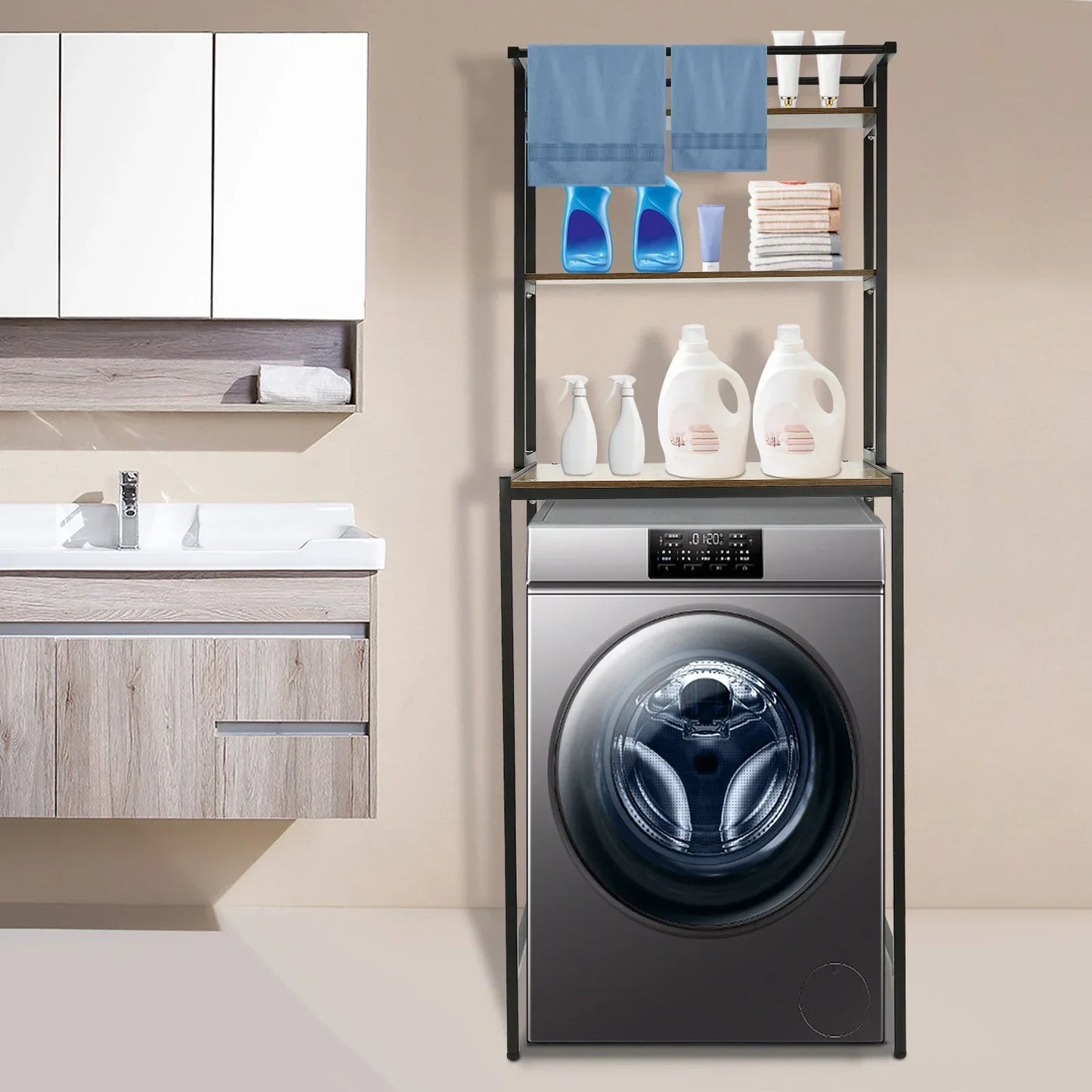 Floorstanding Over The Washer and Dryer Shelf 3 Tiers Laundry Storage Shelf Washing Machine Shelves for Laundry Room Bathroom