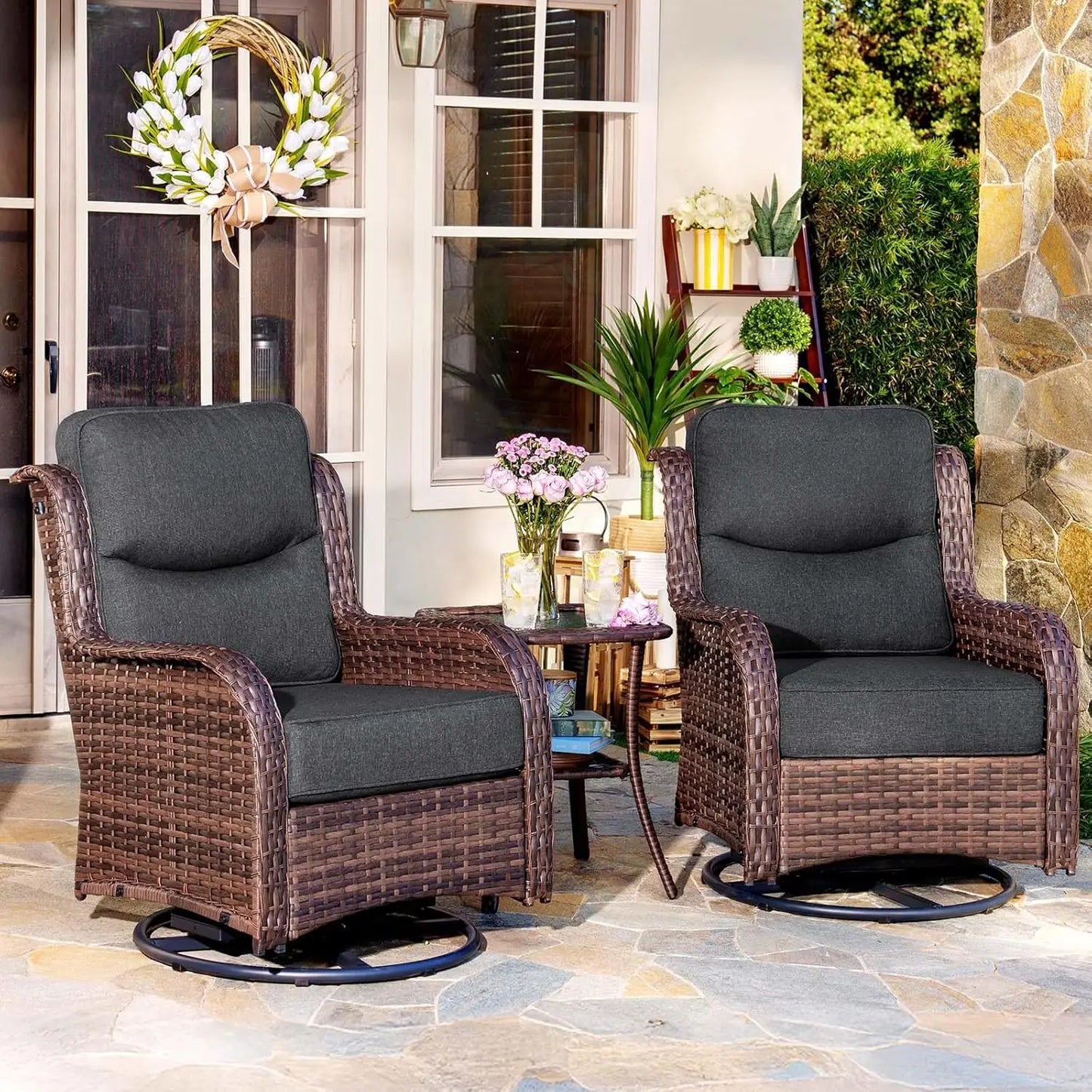 Luxury Outdoor Wicker Patio Set With High Back Rocker Chairs