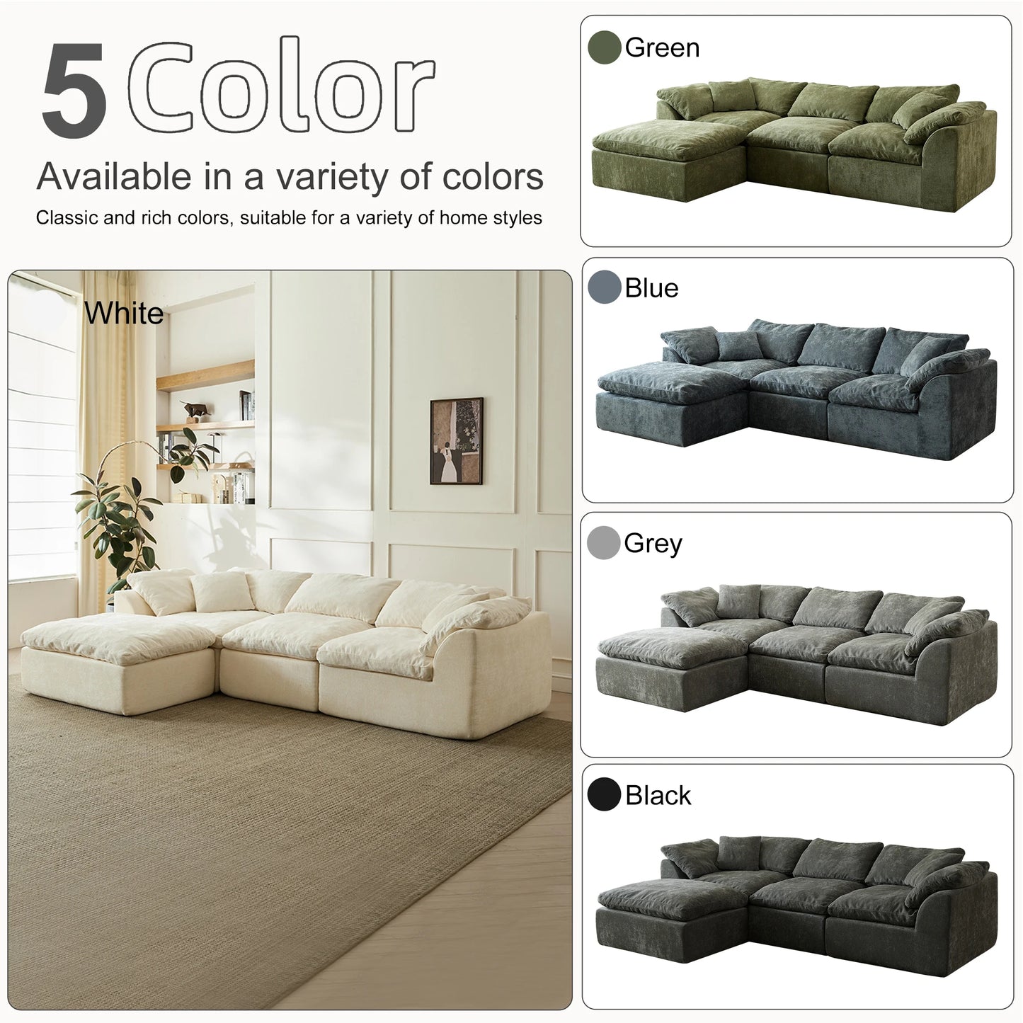 Yeflixvrau Modern Cloud L-Shaped Fabric Sofa With Ottoman