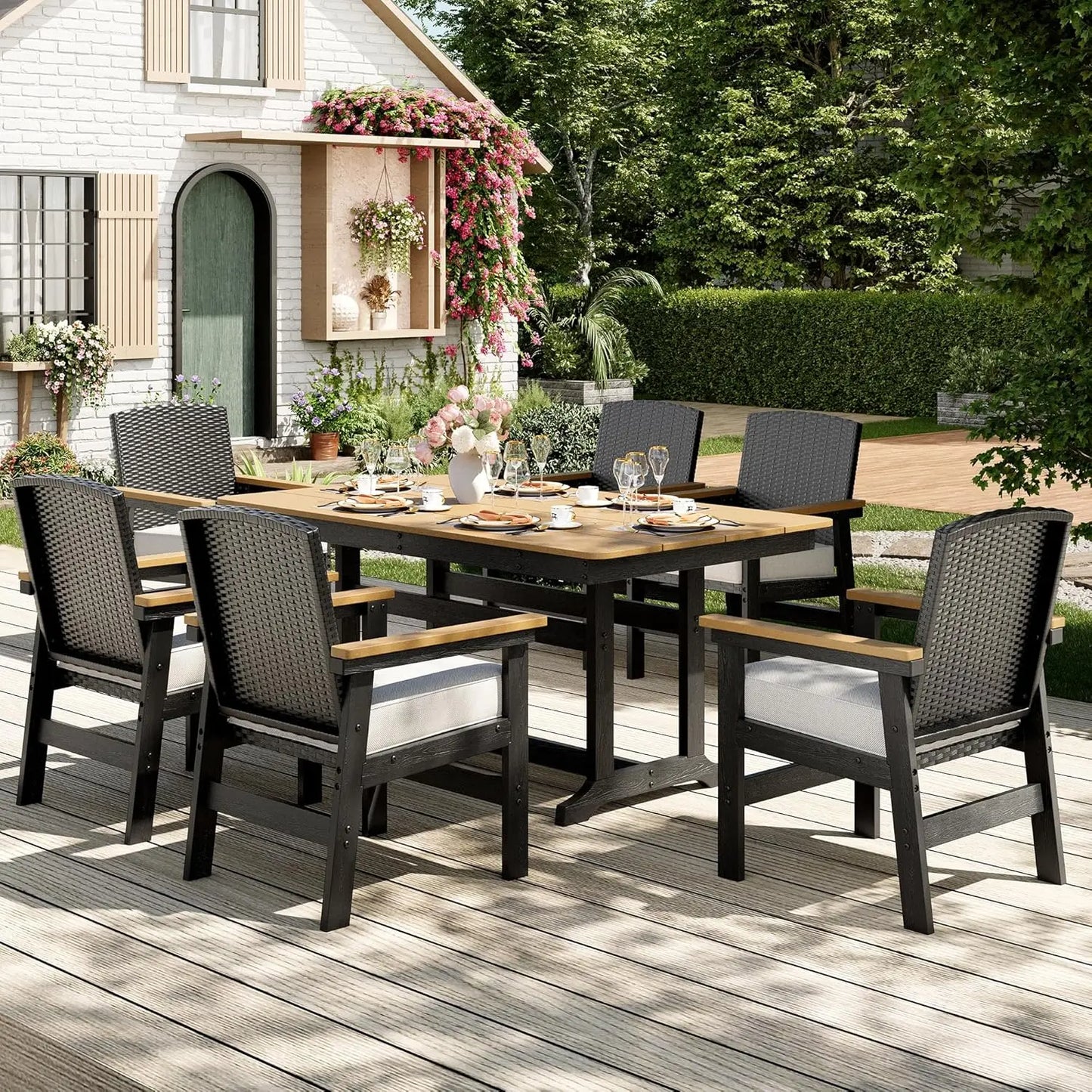 7-Piece Outdoor Patio Dining Sets, Patio Table and Chairs Set, HDPE Outdoor Dining Set, Rattan Wicker Patio Set, Customized