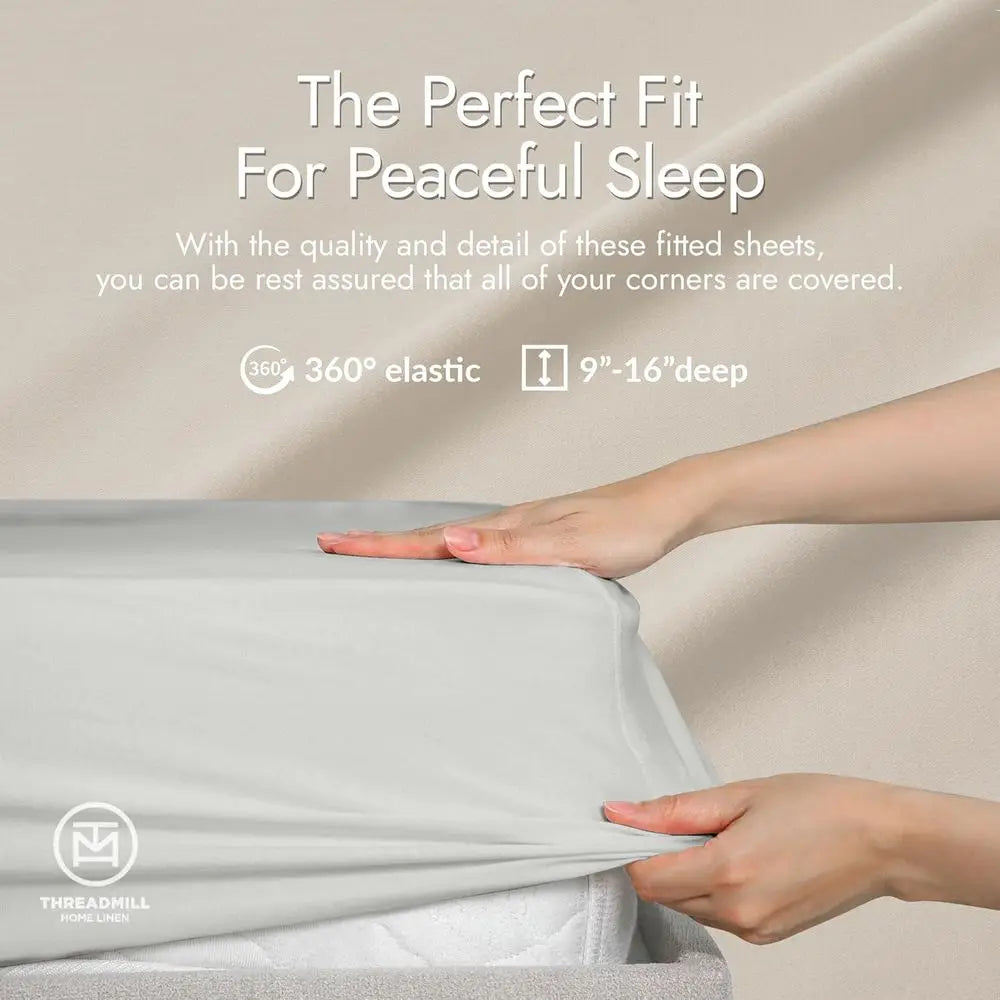 Queen Size Bamboo Sheet Set - 4-Piece Viscose, Light Grey, Silky Soft, Cool & Breathable, 16 Deep Pocket, Moisture Wicking & Coo