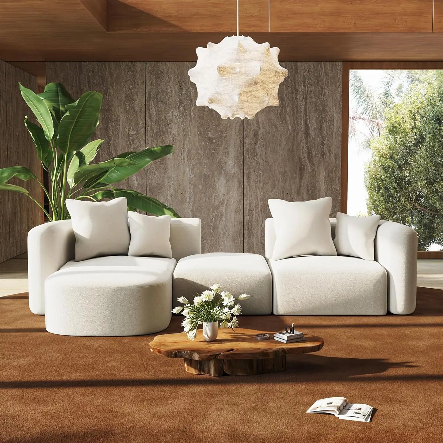116" Modular Sectional Couches with Ottoman, Luxury Modern Curved Back Sofa, Minimalist Style Oversized 4 Seat Deep, Customized