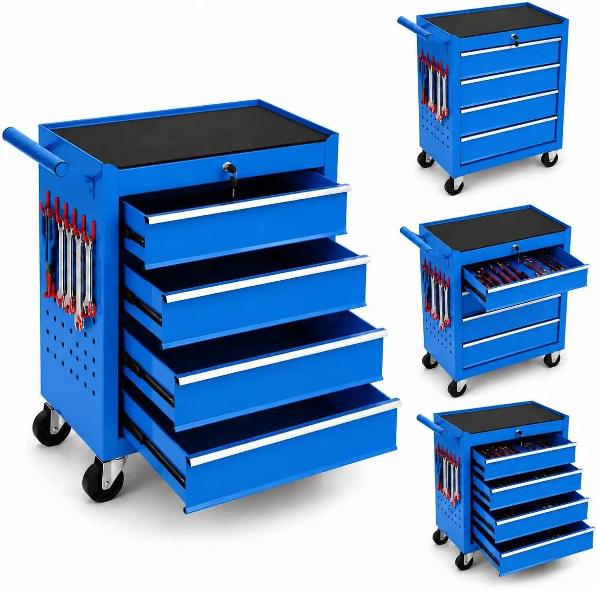 4 Drawer Rolling Tool Chest Portable Carbon Steel Storage Organizer