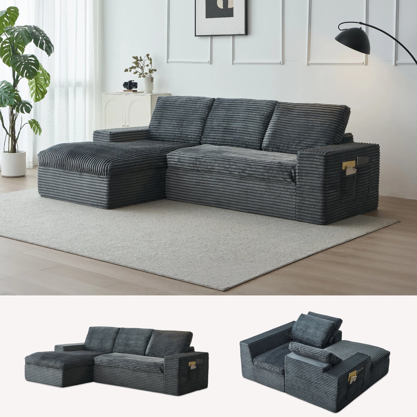YeflixvrauCN Cloud Corduroy Modular Sectional Sofa For Living Room