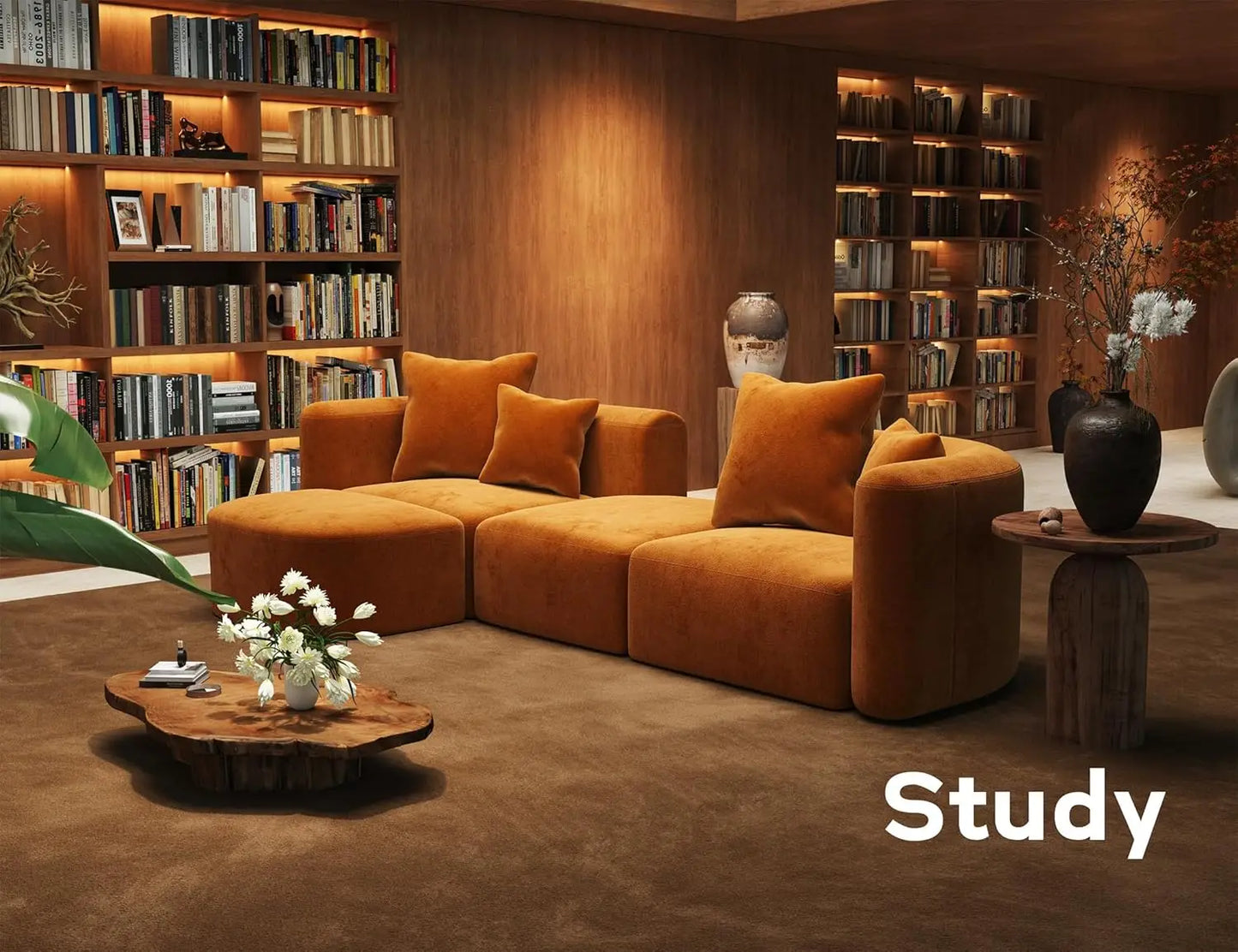 116" Modular Sectional Couches with Ottoman, Luxury Modern Curved Back Sofa, Minimalist Style Oversized 4 Seat Deep, Customized
