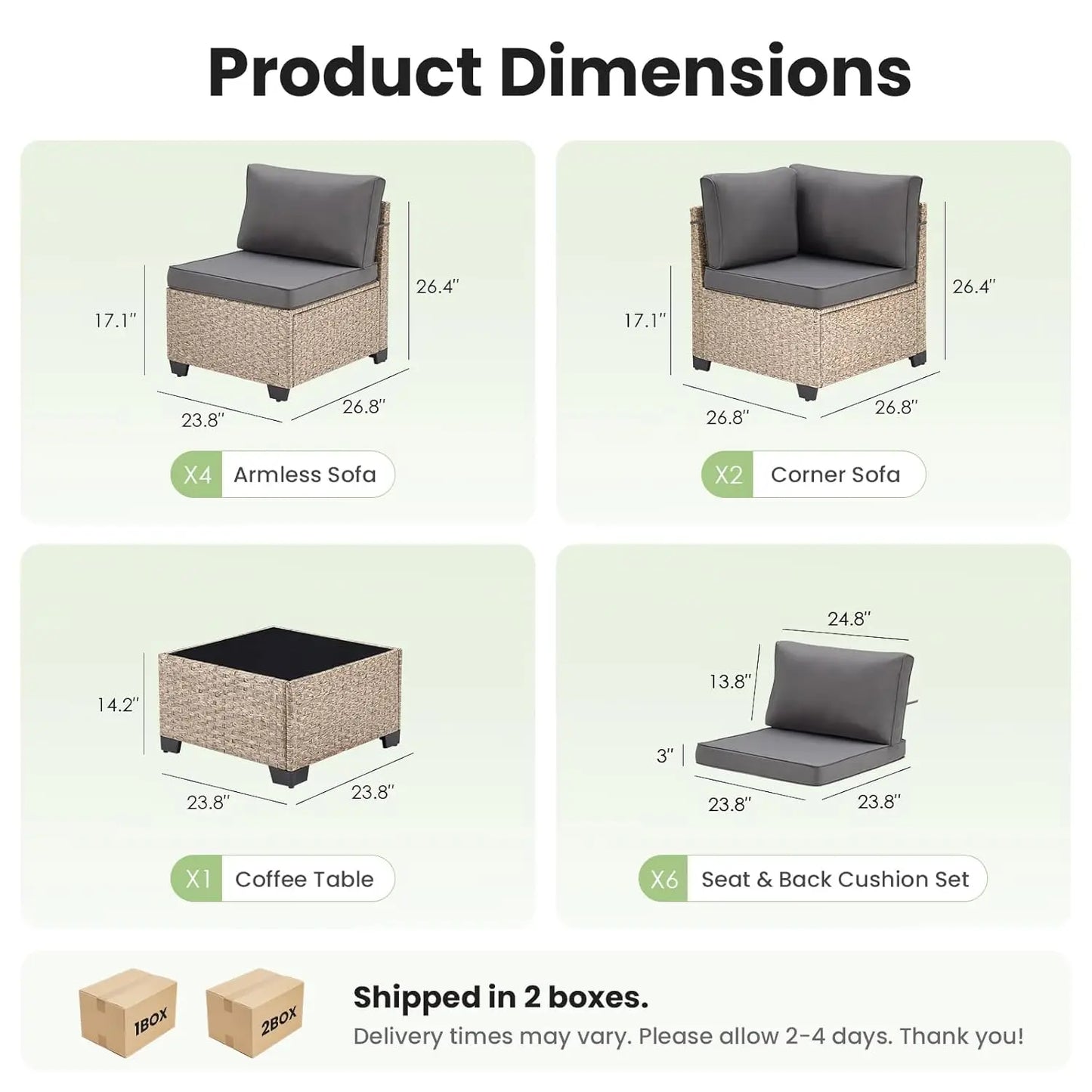 All Weather Outdoor Patio Furniture Set With Wicker Sectional