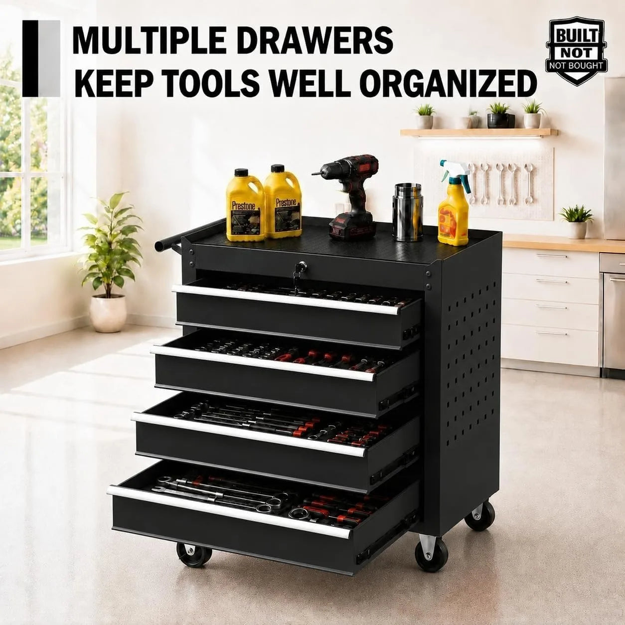 4 Drawer Rolling Tool Chest Portable Carbon Steel Storage Organizer