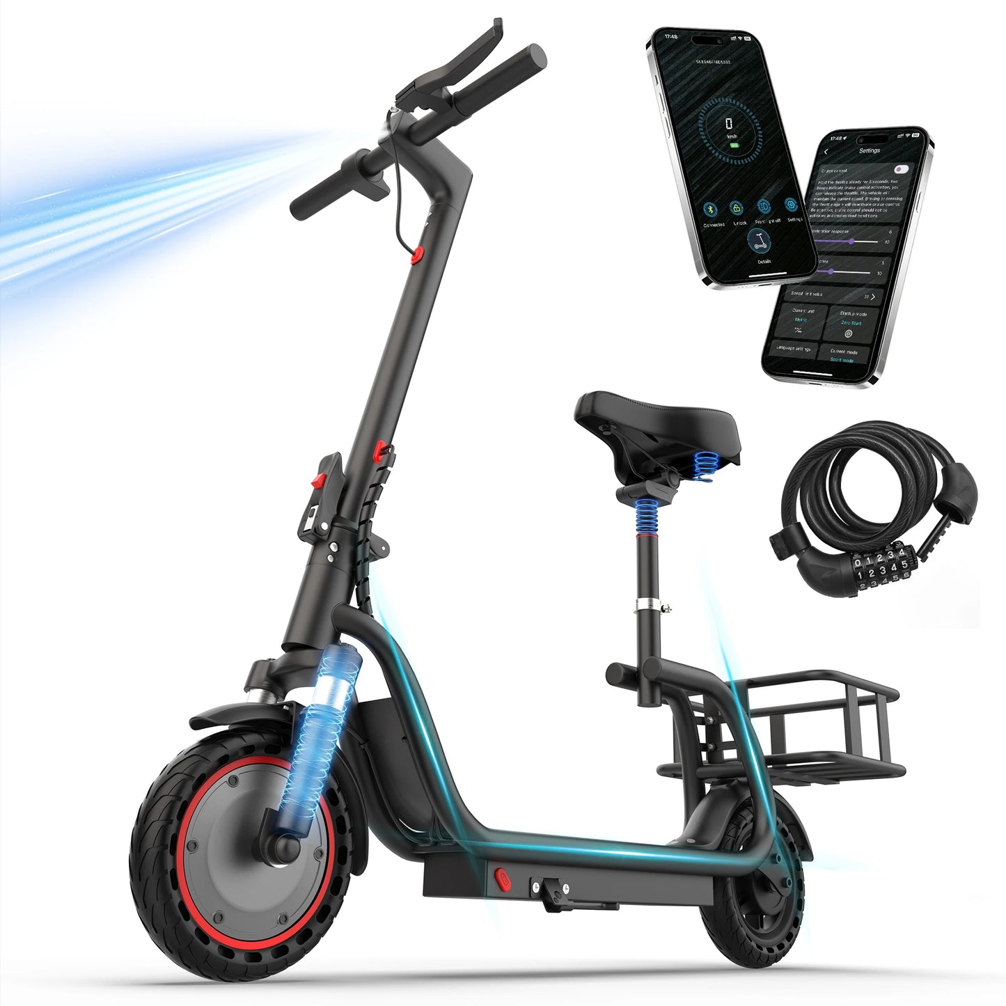 Aovopro 8.5 Inch Foldable Electric Scooter With Seat And Basket