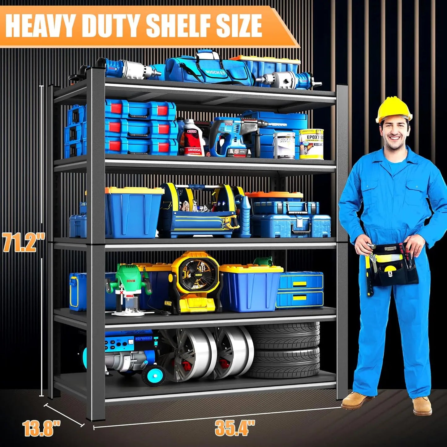 71.2''H Garage Shelving, 3000LBS Heavy Duty Shelvings, Adjustable Garag Storage Shelves, 5 Tier Metal Shelving Unit, Customized