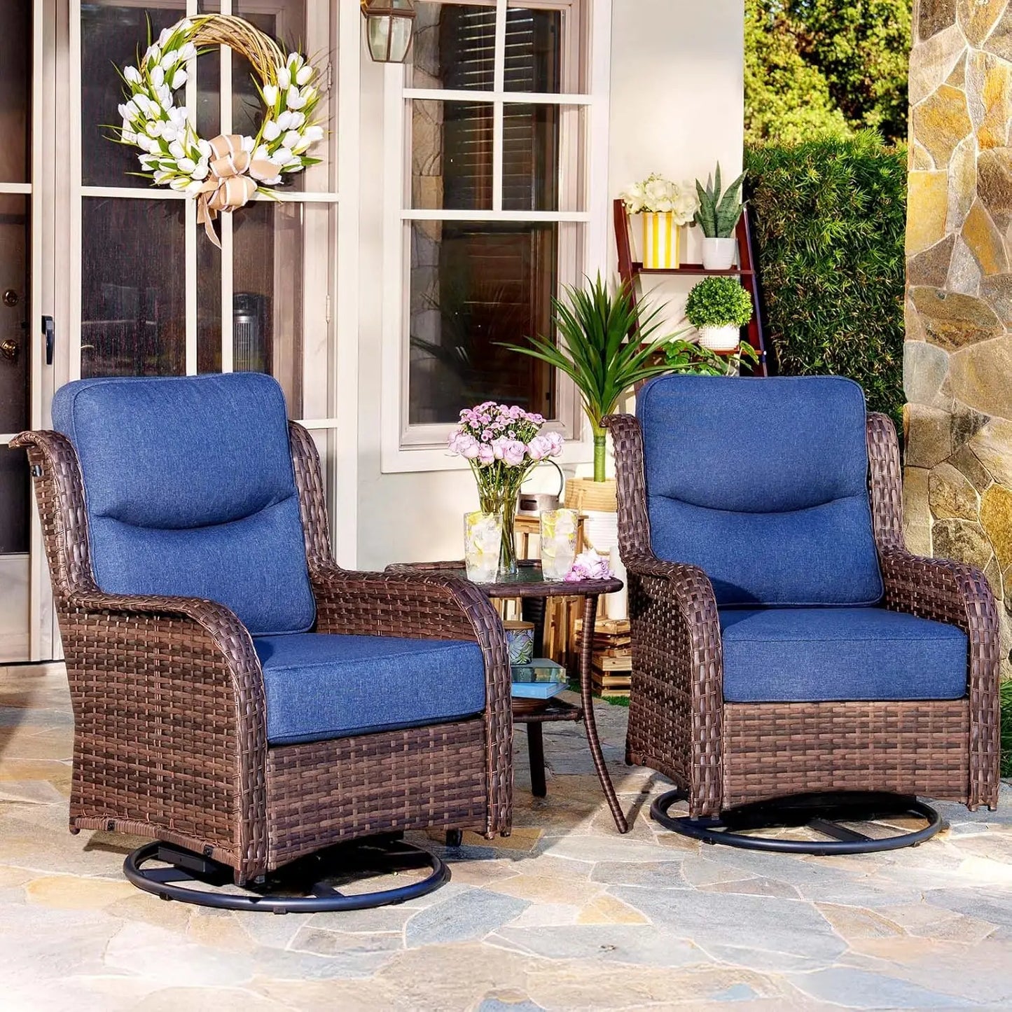 Luxury Outdoor Wicker Patio Set With High Back Rocker Chairs