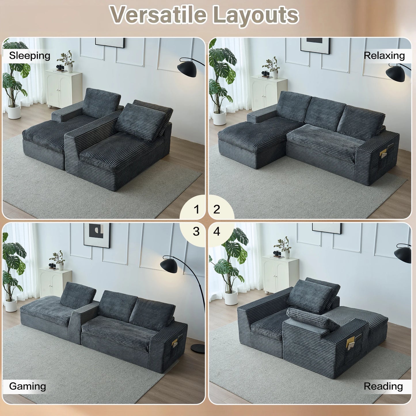 YeflixvrauCN Cloud Corduroy Modular Sectional Sofa For Living Room