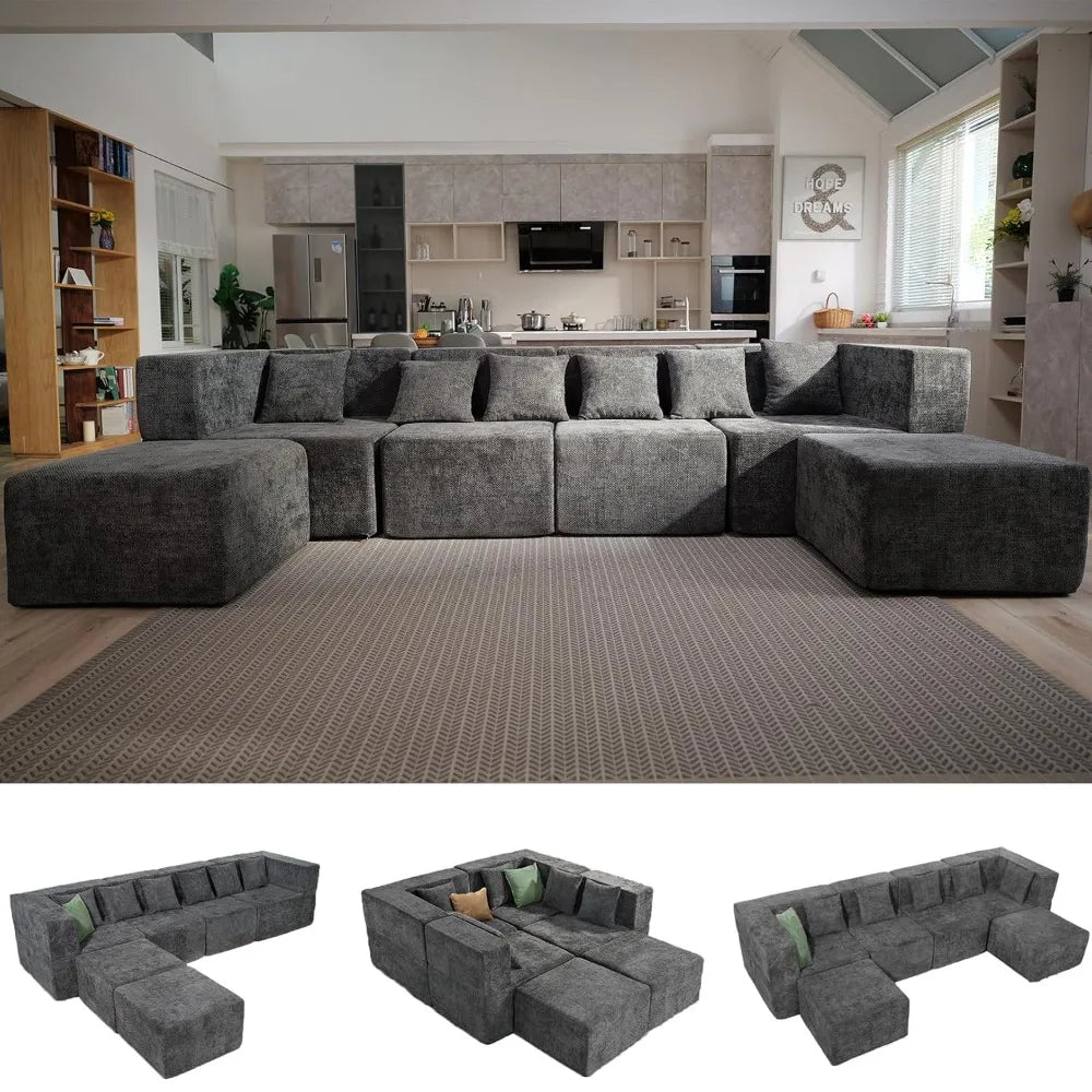 Modular Cloud Sectional Sofa Chenille With Ottoman For Living Room