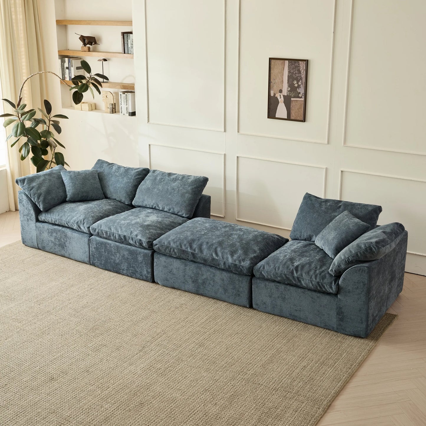 Yeflixvrau Modern Cloud L-Shaped Chenille Sectional Sofa With Ottoman