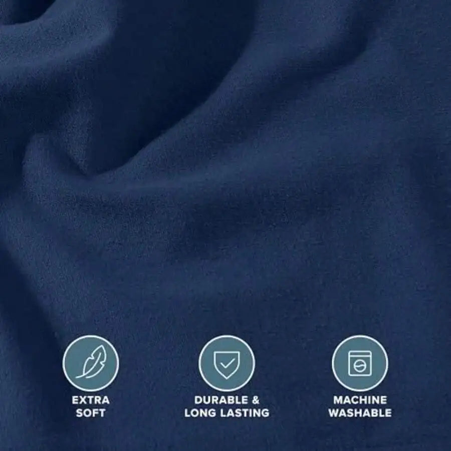 Flannel Fitted Sheet 100% Cotton Double Brushed Heavyweight Deep Pocket Queen Dark Blue