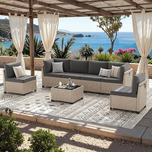 All Weather Outdoor Patio Furniture Set With Wicker Sectional