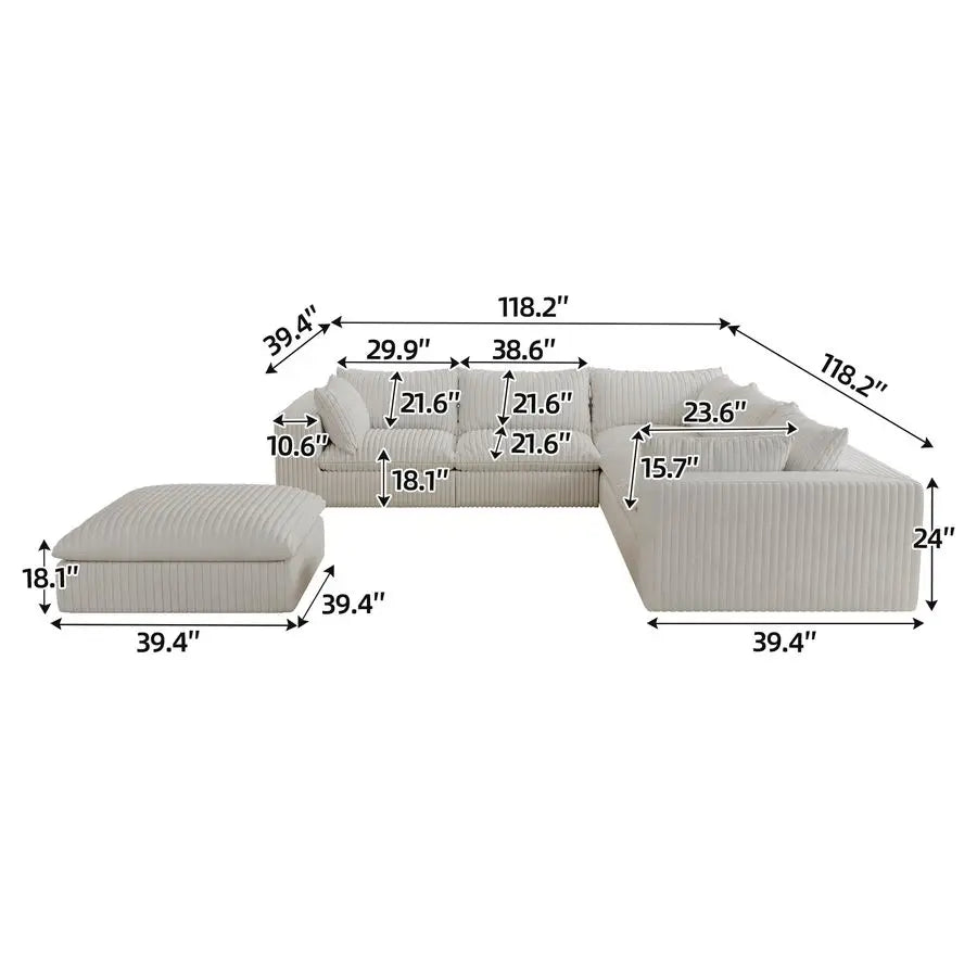 MBVM 118 Modular Cloud Couch Sectional With Ottoman