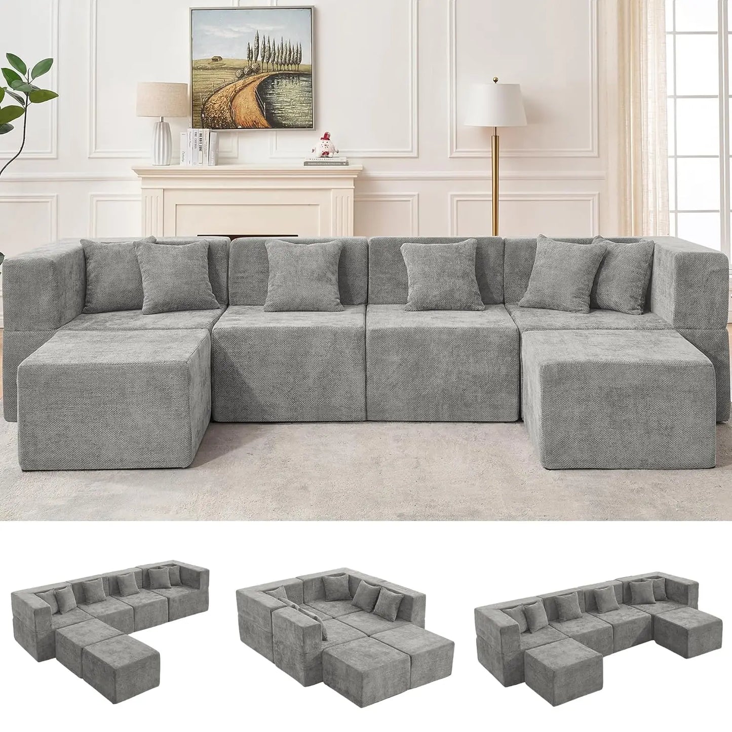 Modular Cloud Sectional Sofa Chenille With Ottoman For Living Room