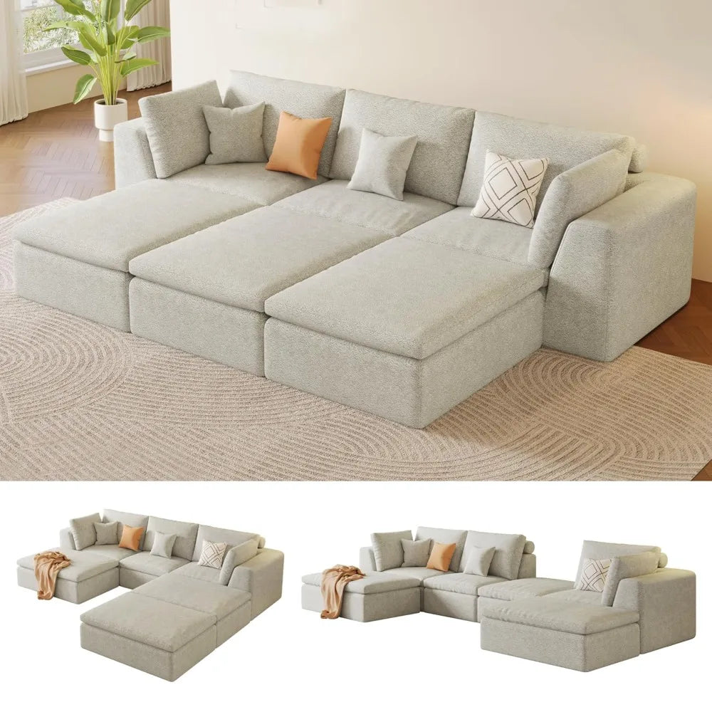 XIAOLANG Modular Sectional Sofa With Deep Seat And 3 Ottomans