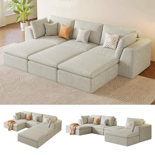 XIAOLANG Modular Sectional Sofa With Deep Seat And 3 Ottomans