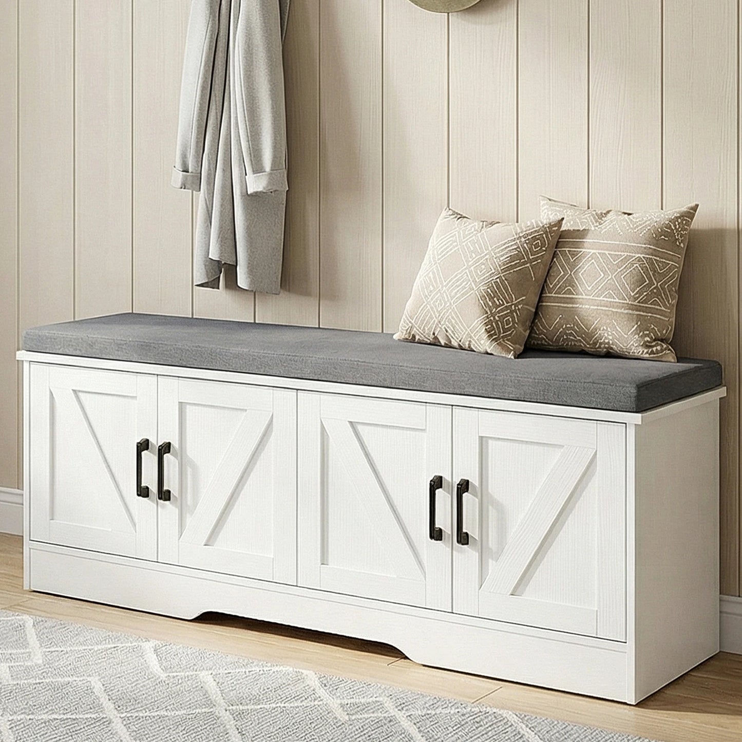 JHK Padded Storage Shoe Bench With Two Doors