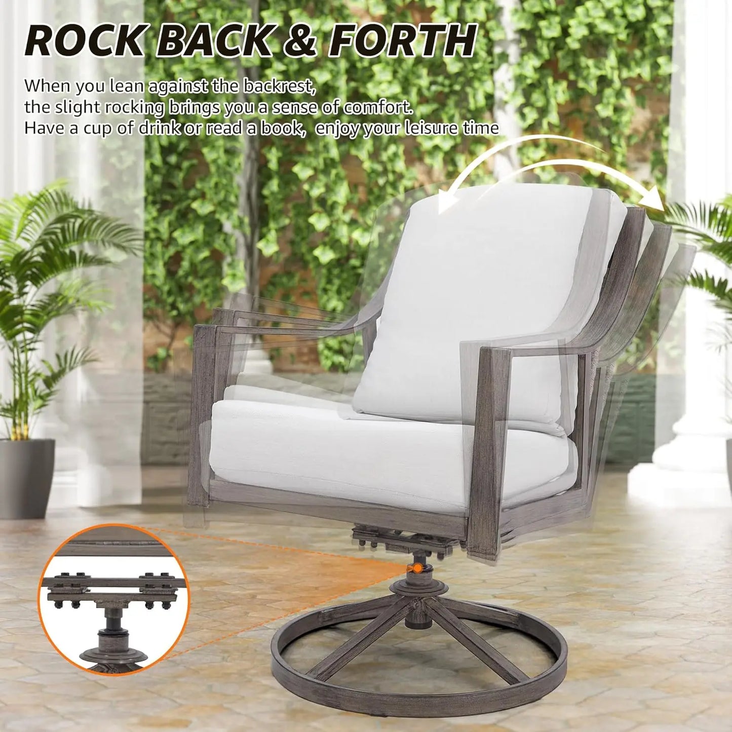 5-Piece Outdoor Patio Dining Set, 4pcs Patio Swivel Rocking Chairs and 38’’ Round Dining Table with 1.65’’ Umbrella, Customized